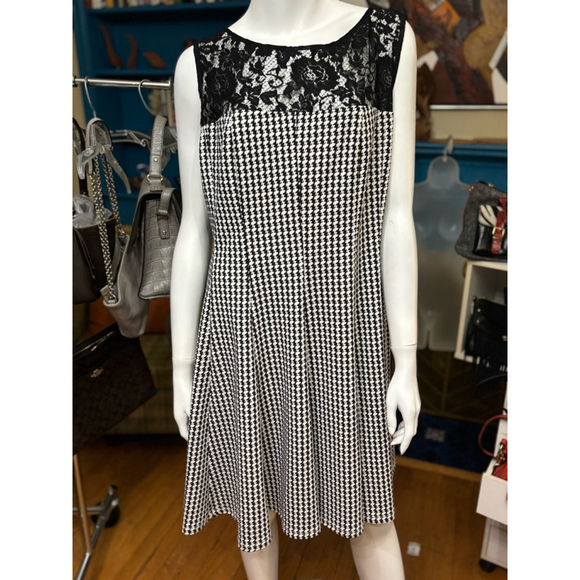 Vintage Danny and Nicole Dress Size 18 Black and White Houndstooth - Picture 1 of 6